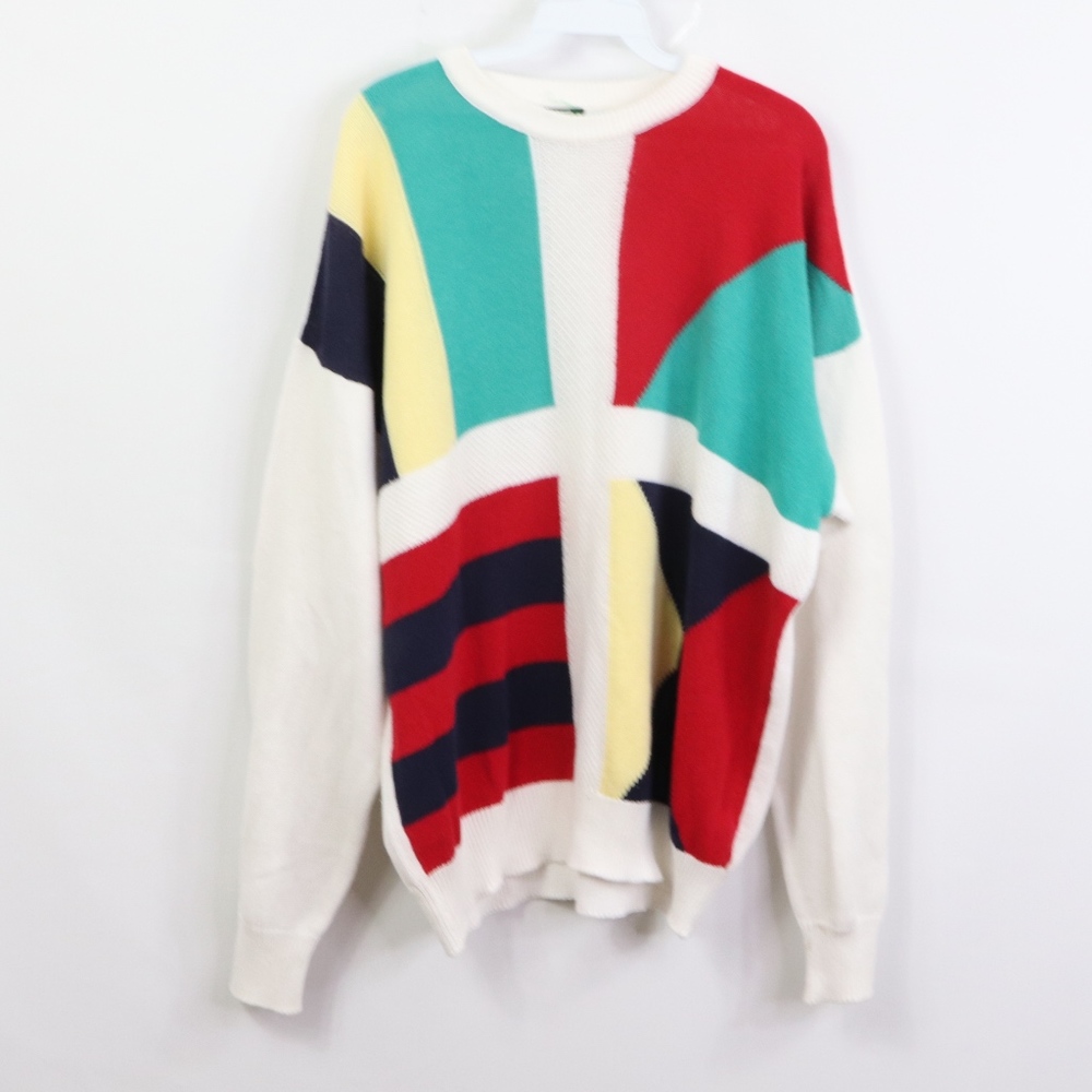 90s Xl Multi Color Striped Color Block Sweater - image 1